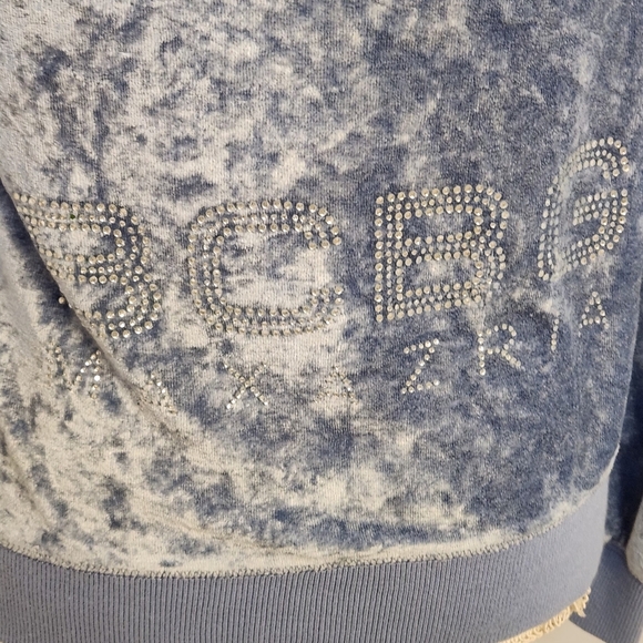 Vintage 90s Y2K BCBGMaxazria Rhinestone Velour Zip Up Hooded Track Jacket Blue - Picture 6 of 16